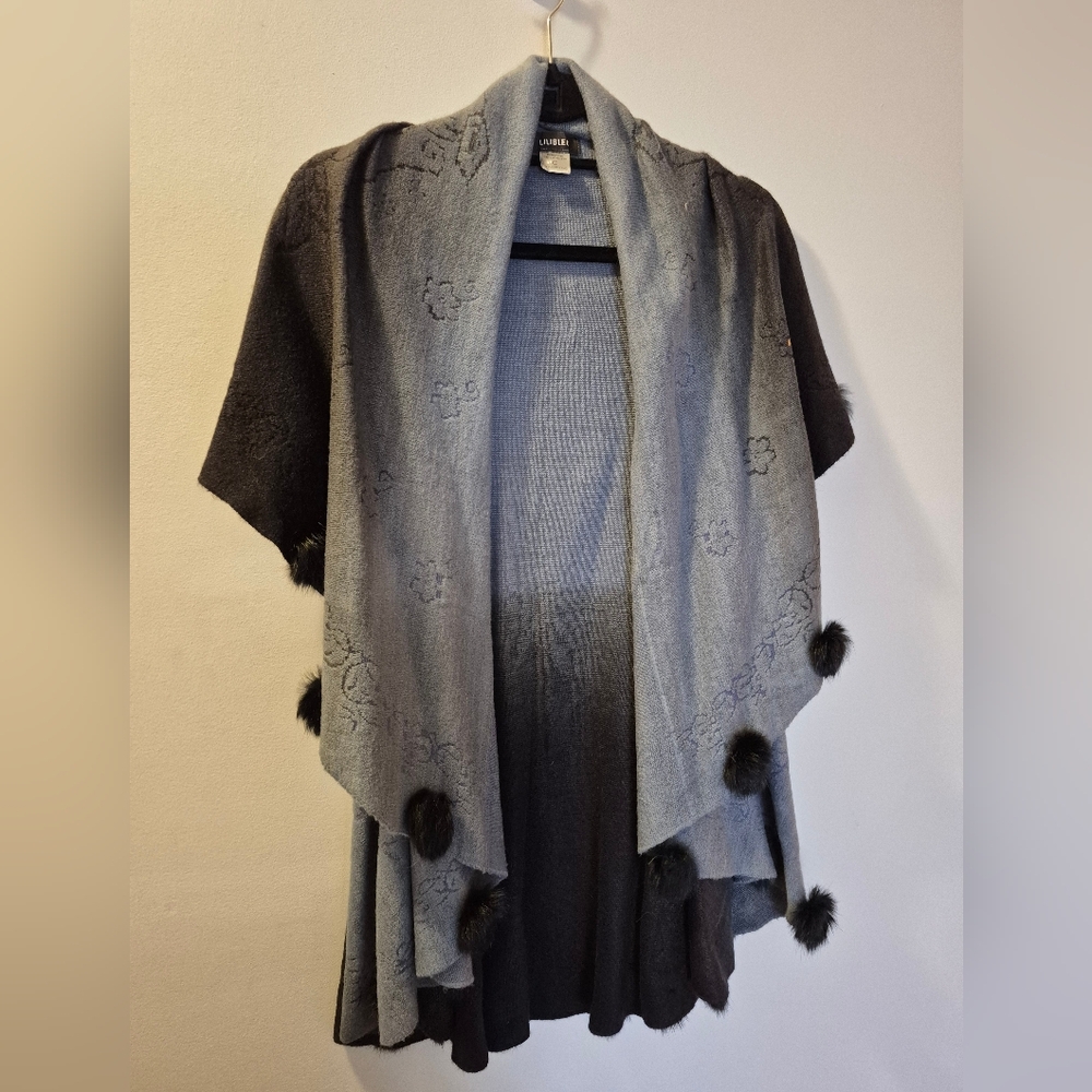Luxurious Lilibleu Gray Ombre Women's Sweater with Pom-Pom Details